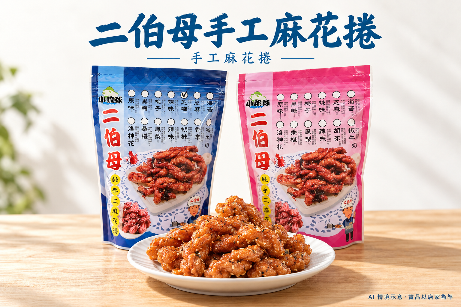 小琉球二伯母手工麻花捲麻花捲產品與包裝展示