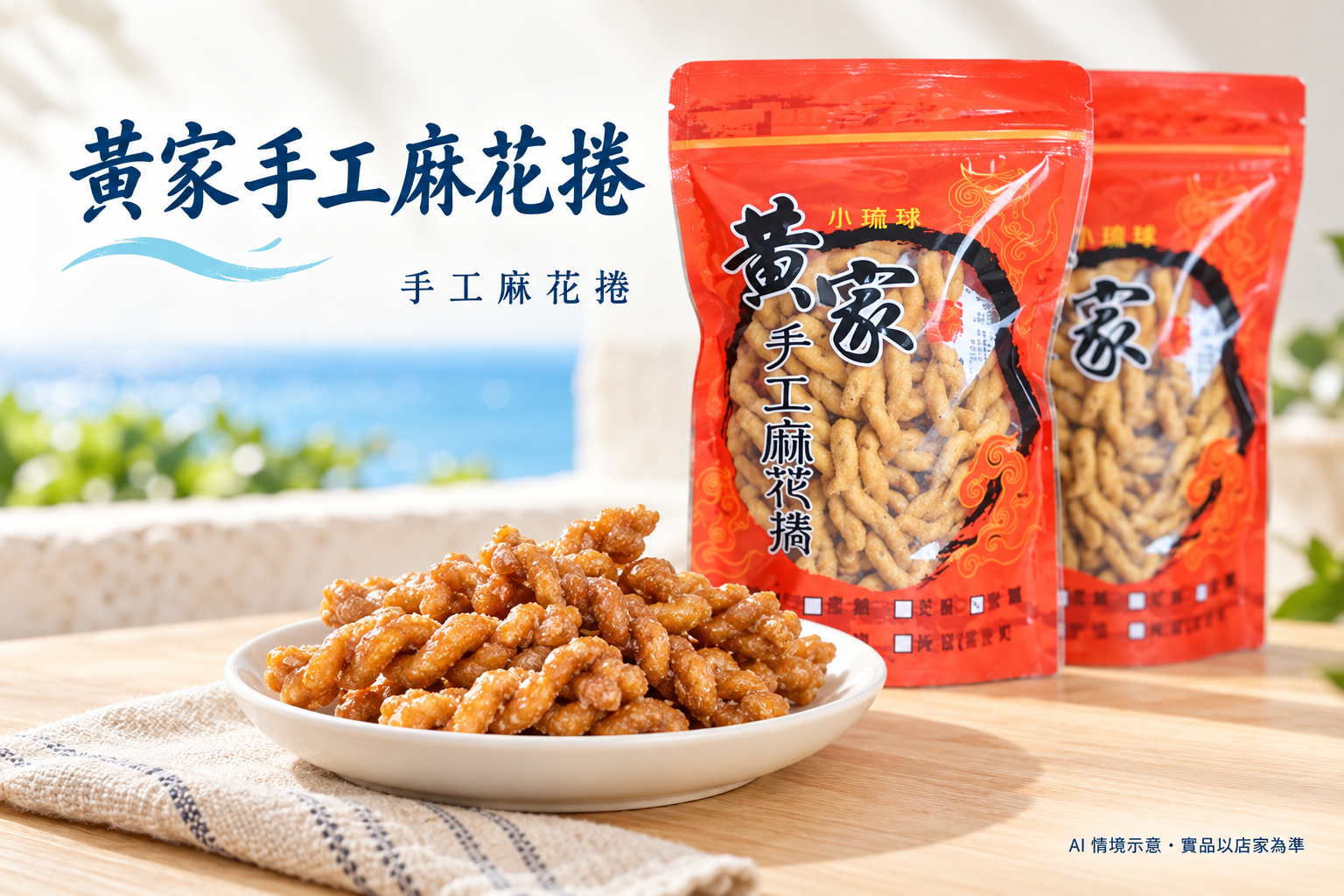 小琉球黃家手工麻花捲麻花捲產品與包裝展示