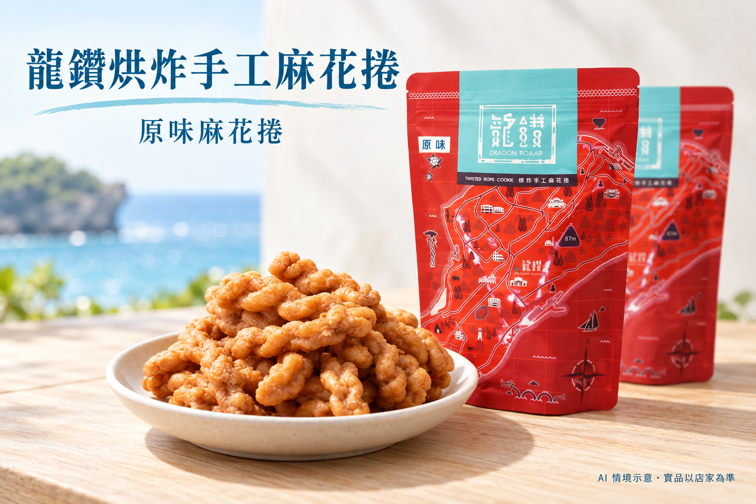 小琉球龍鑽烘炸手工麻花捲麻花捲產品與包裝展示
